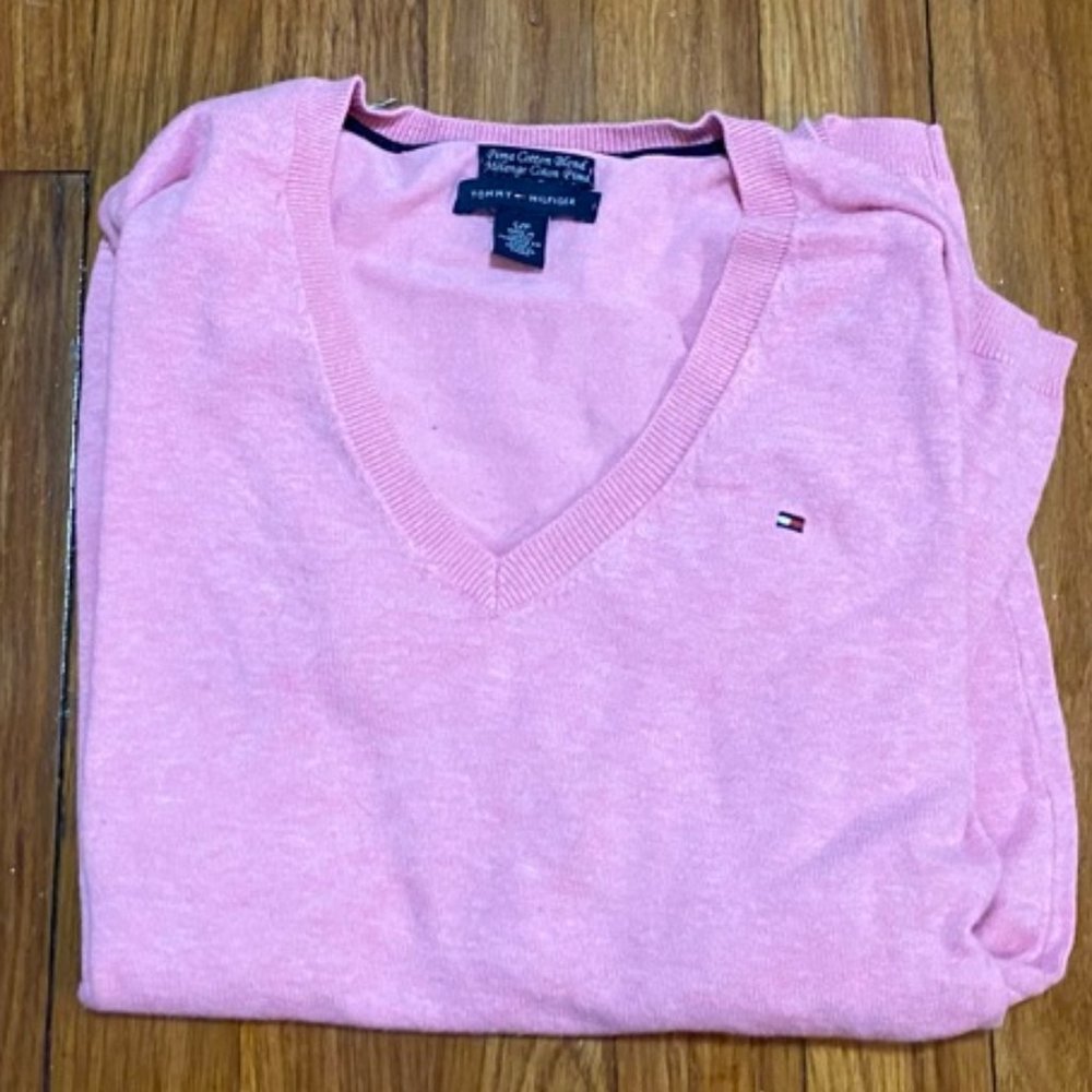 LAST CHANCE - Tommy Hilfiger Prima Cotton Light Pink V-Neck Sweater S